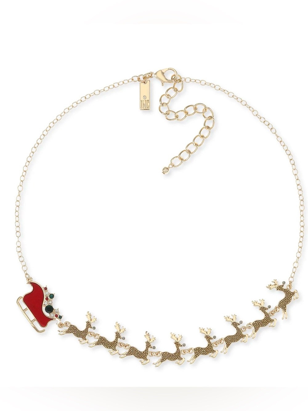 Holiday Lane Gold-Tone Crystal Reindeer & Sleigh Statement Necklace